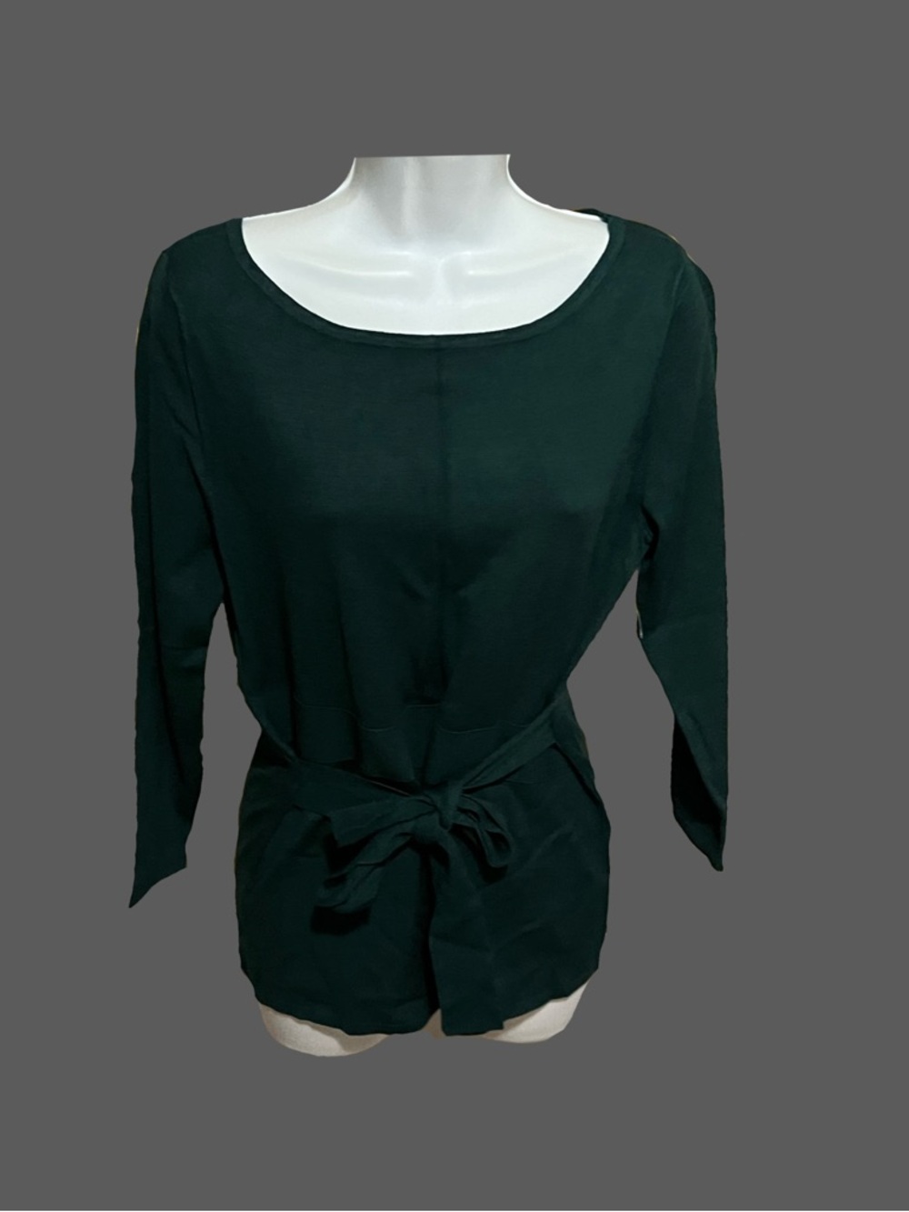 New York & Company Dark Green Scoop Neck Tie-Waist Sweater